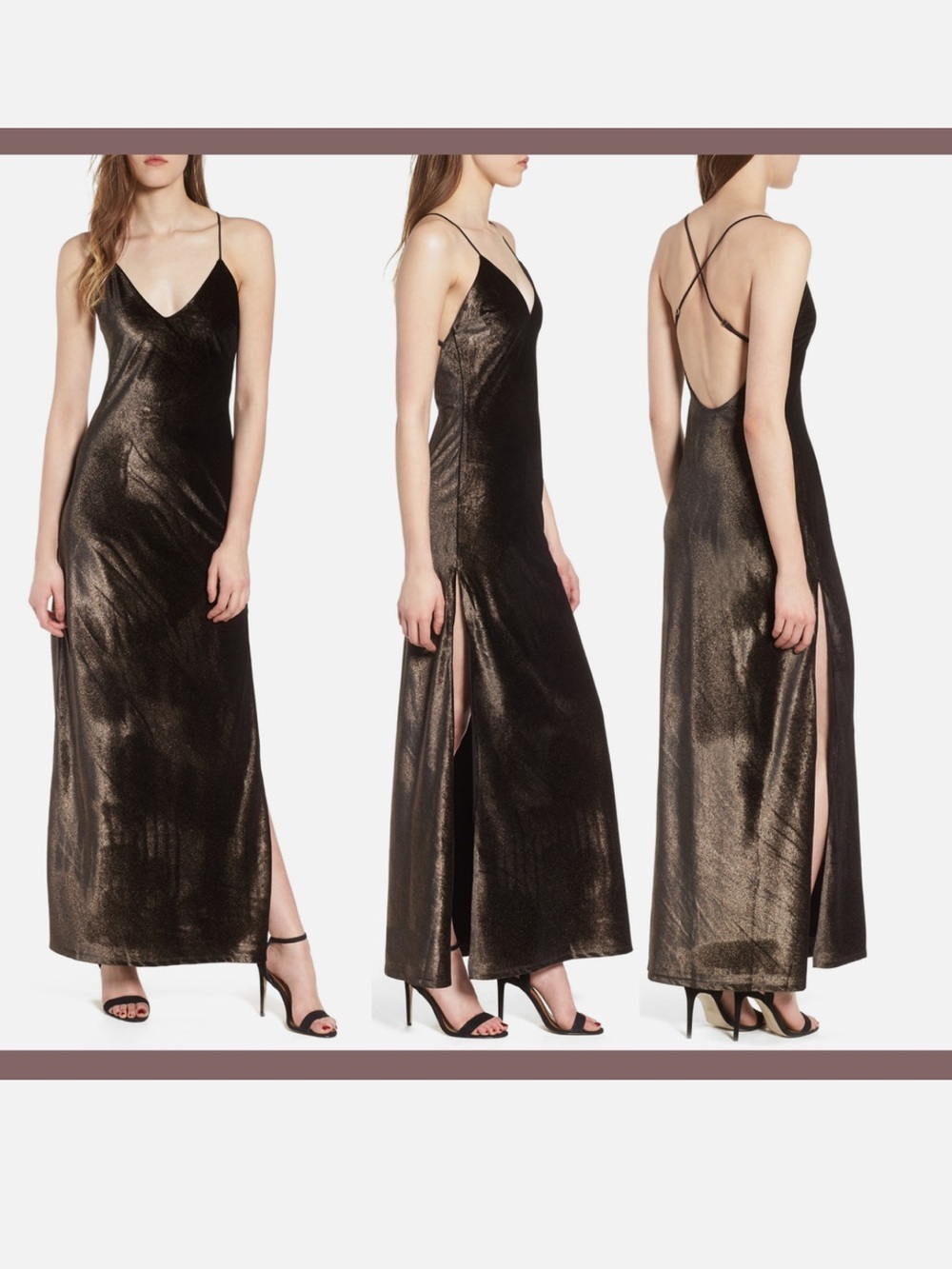 NBD In the Deep Velvet Maxi Dress in Black/Bronze